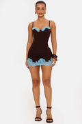 Contrast Lace Trim Ruched Bodycon Mini Dress