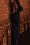 Open Back Bow Detail Long Sleeve Maxi Dress
