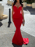 Red Halter Mermaid Evening Gown