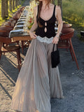 Black Cutout Tank Top & Gray Tulle Maxi Skirt Two-Piece Set