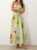 Mint Green Watercolor Floral Smocked Midi Dress