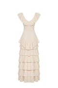 Cream Layered Ruffle A-Line Midi Dress
