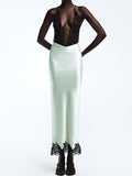 Mint Green Satin Lace Trim Slip Dress