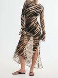 Sheer Zebra Print Asymmetric Hem Dress