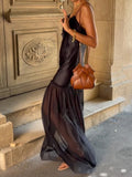 Black Sheer Drop-Waist Maxi Dress
