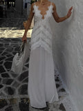 White Lace Bodice Flowy Maxi Dress
