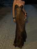Brown Leopard Print Mermaid Maxi Dress