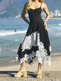 Black And White Lace Contrast Midi Dress