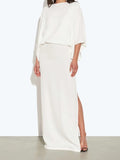 White Cape Sleeve High-Slit Maxi Dress