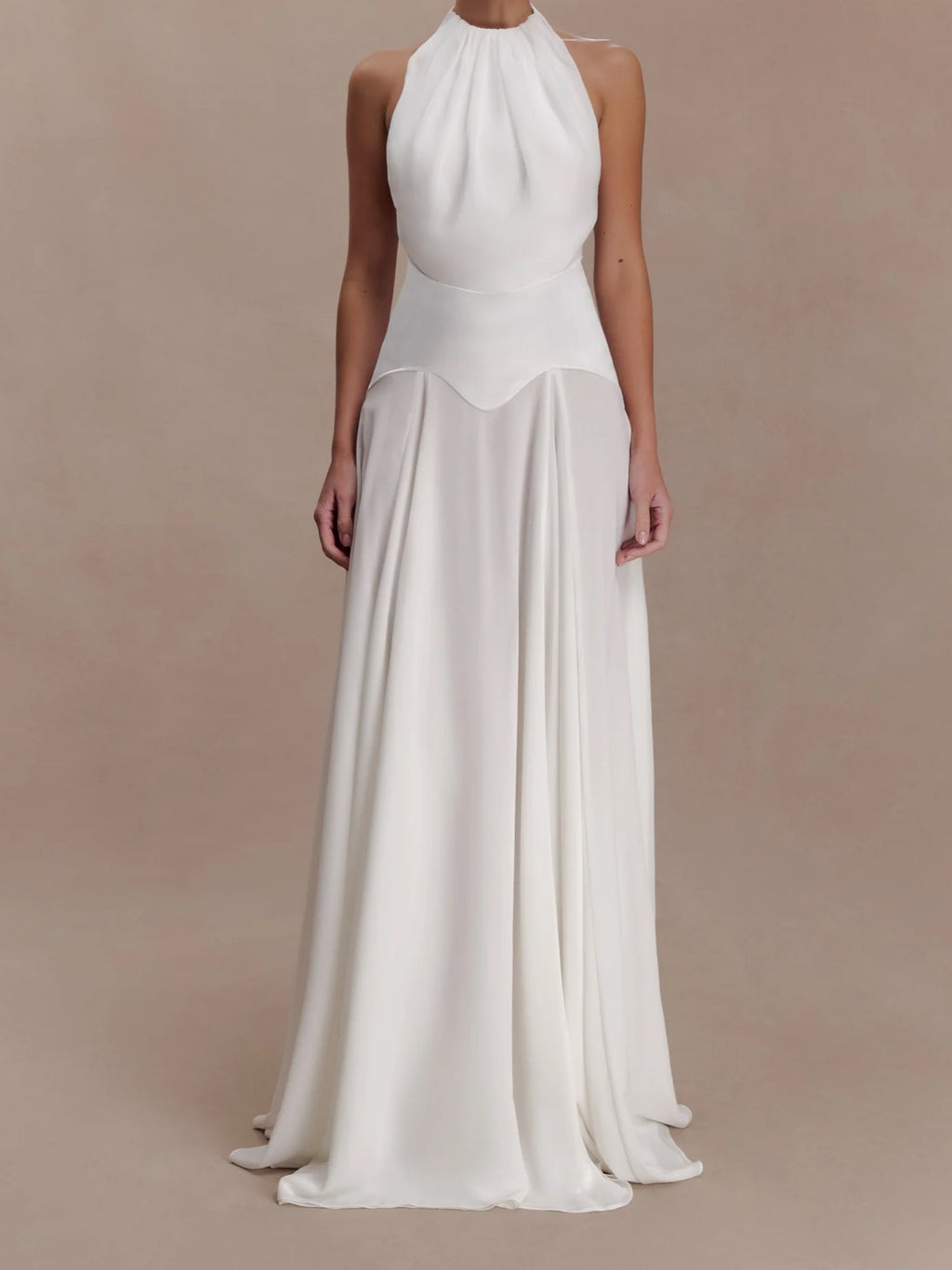 White Halter Gathered Maxi Dress