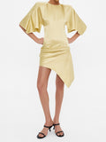 Butter Yellow Flutter Sleeve Asymmetric Mini Dress