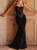 Black Lace Corset Mermaid Maxi Dress