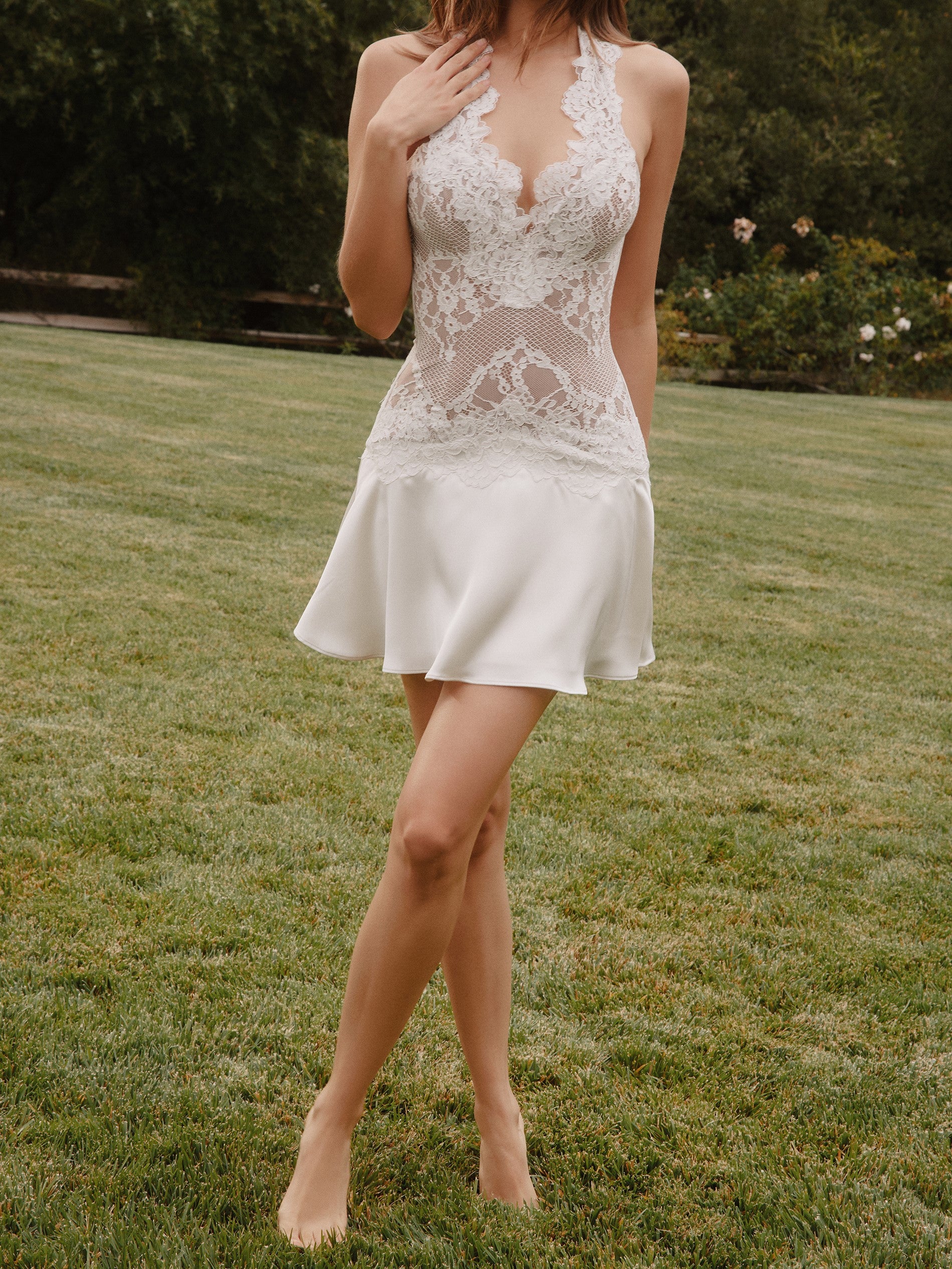 White Lace Halter Mini Dress