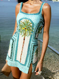 Aqua Sequin Palm Tree Mini Dress