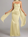 Butter Yellow Corset Scarf Maxi Dress