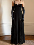 Black Lace Panel Sleeveless Gown