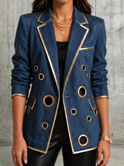 Navy Gold-Trimmed Blazer
