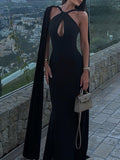 Black Cape Sleeve Cutout Maxi Dress