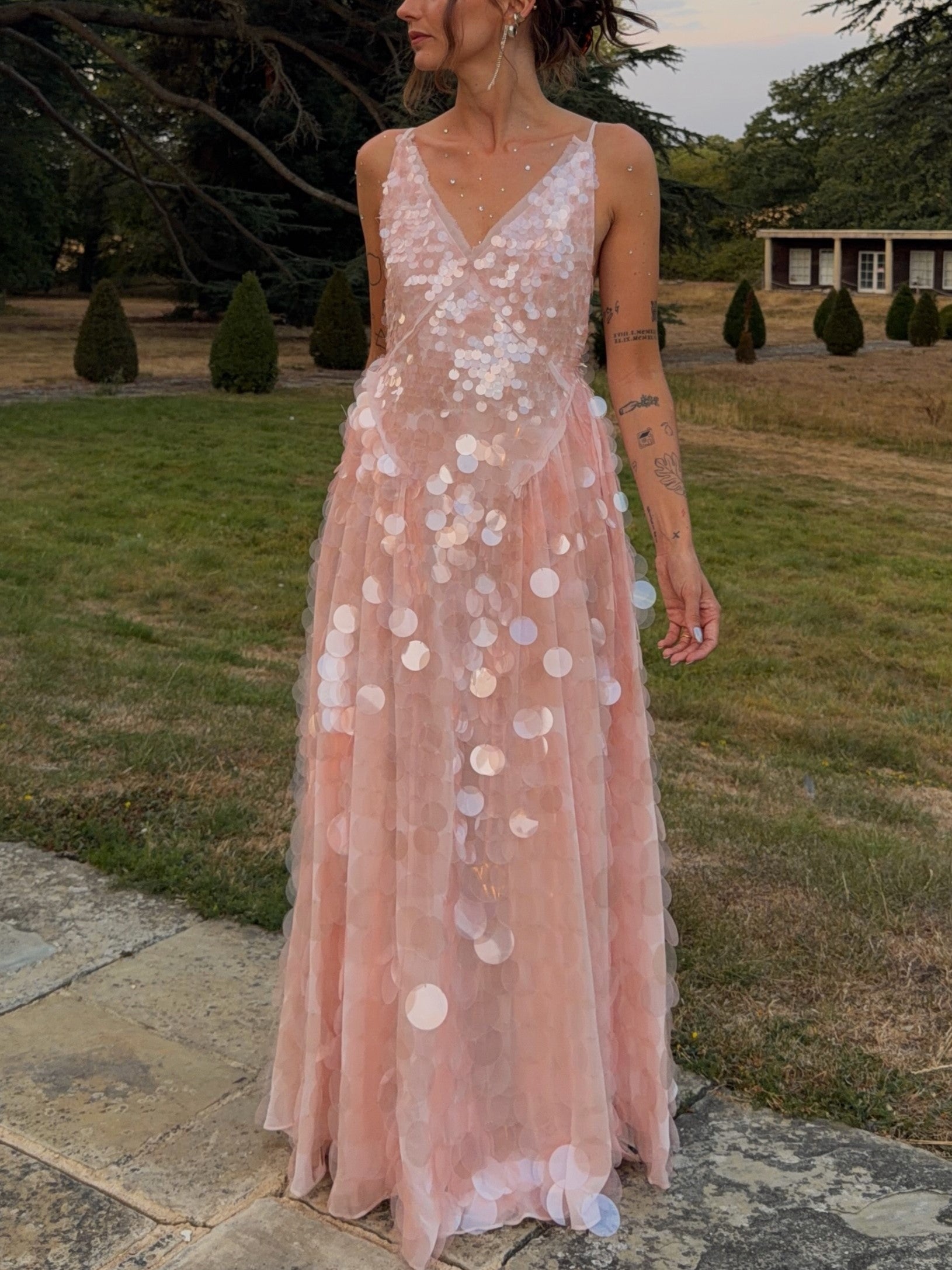 Pink Paillette Tulle Maxi Dress