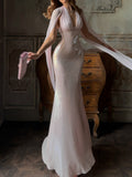 Pink Draped Sleeve Sequin Mermaid Dress
