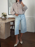 Beige Plaid High Neck Blouse