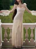 Ivory White Vintage Lace Bell Sleeve Maxi Dress