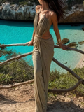 Olive Cutout Draped Maxi Dress