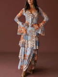 Blue Orange Floral Tiered Two-Piece Set