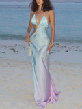 Blue Pink Ombre Cutout Maxi Dress