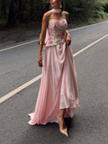 Sequin Floral Corset Maxi Dress
