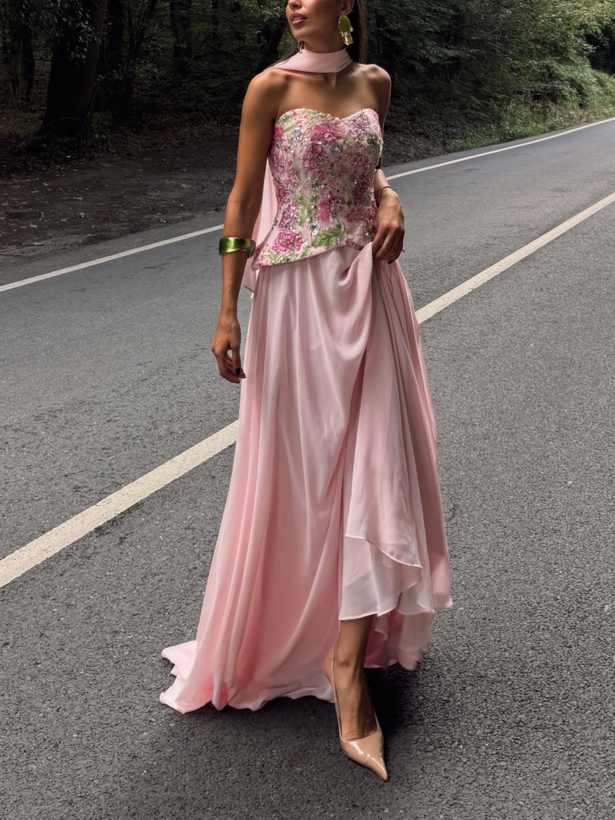 Sequin Floral Corset Maxi Dress