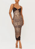Leopard Print Lace Trim Midi Dress