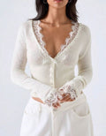 Cream Lace Trim Knit Cardigan