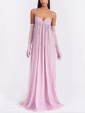 Pink Sequin Tulle Maxi Dress