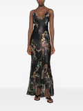 Black Baroque Print Satin Maxi Dress