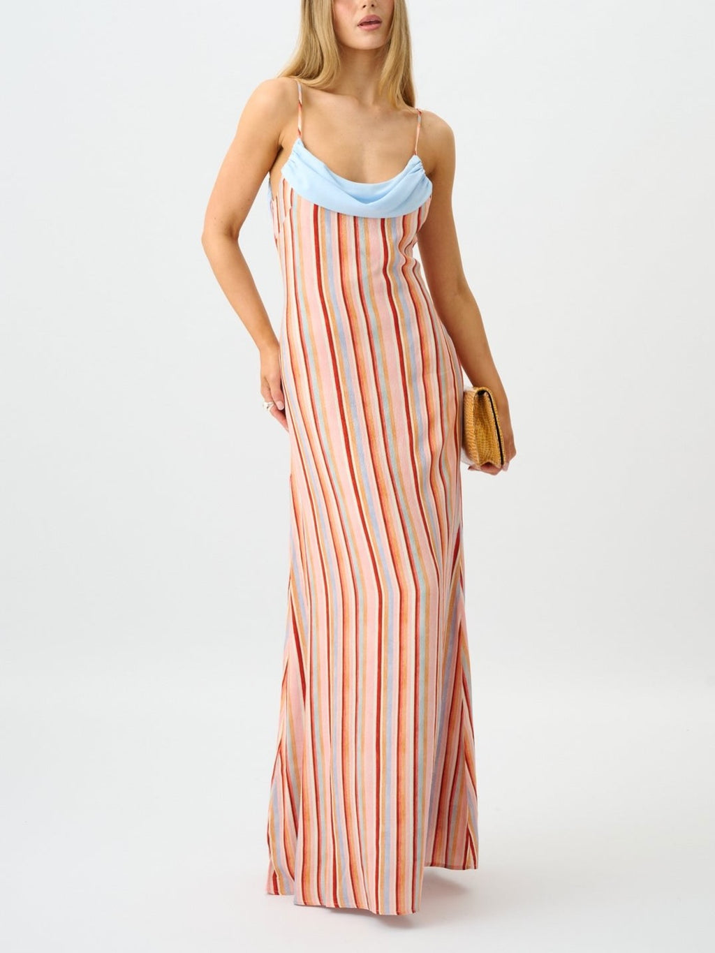 Multicolor Striped Satin Maxi Dress