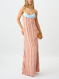 Multicolor Striped Satin Maxi Dress