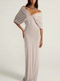 Grey Draped Off-Shoulder Maxi Dress