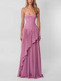 Pink Lace Corset High-Low Maxi Dress