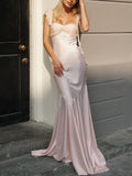Pink Satin Draped Mermaid Maxi Dress
