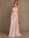 Pink Pleated Halter Maxi Dress