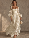 Cream Sheer Puff Sleeve Maxi Dress