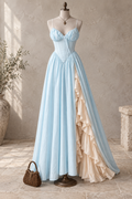 Light Blue High Slit Ruffle Maxi Dress