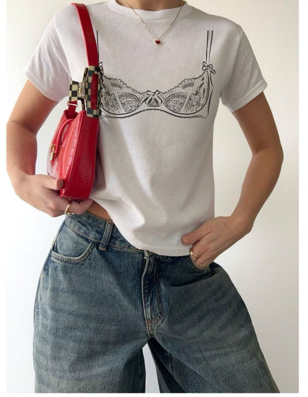 White Lace Bra Graphic Tee