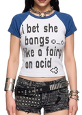 Blue White Pixel Text Raglan Baby Tee