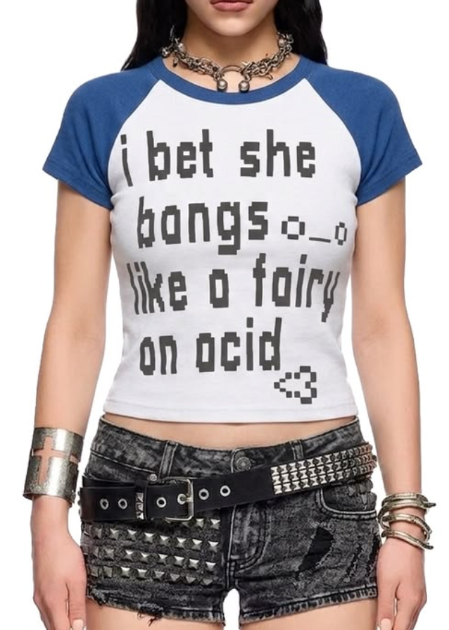 Blue White Pixel Text Raglan Baby Tee
