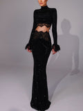 Black Sequin Lace Cutout Maxi Dress