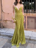 Green Lace Mermaid Maxi Dress