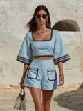 Chain Trim Square Neck Crop Top & Shorts Set