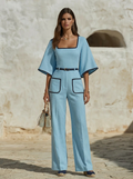 Contrast Trim Square Neck Pocket Jumpsuit